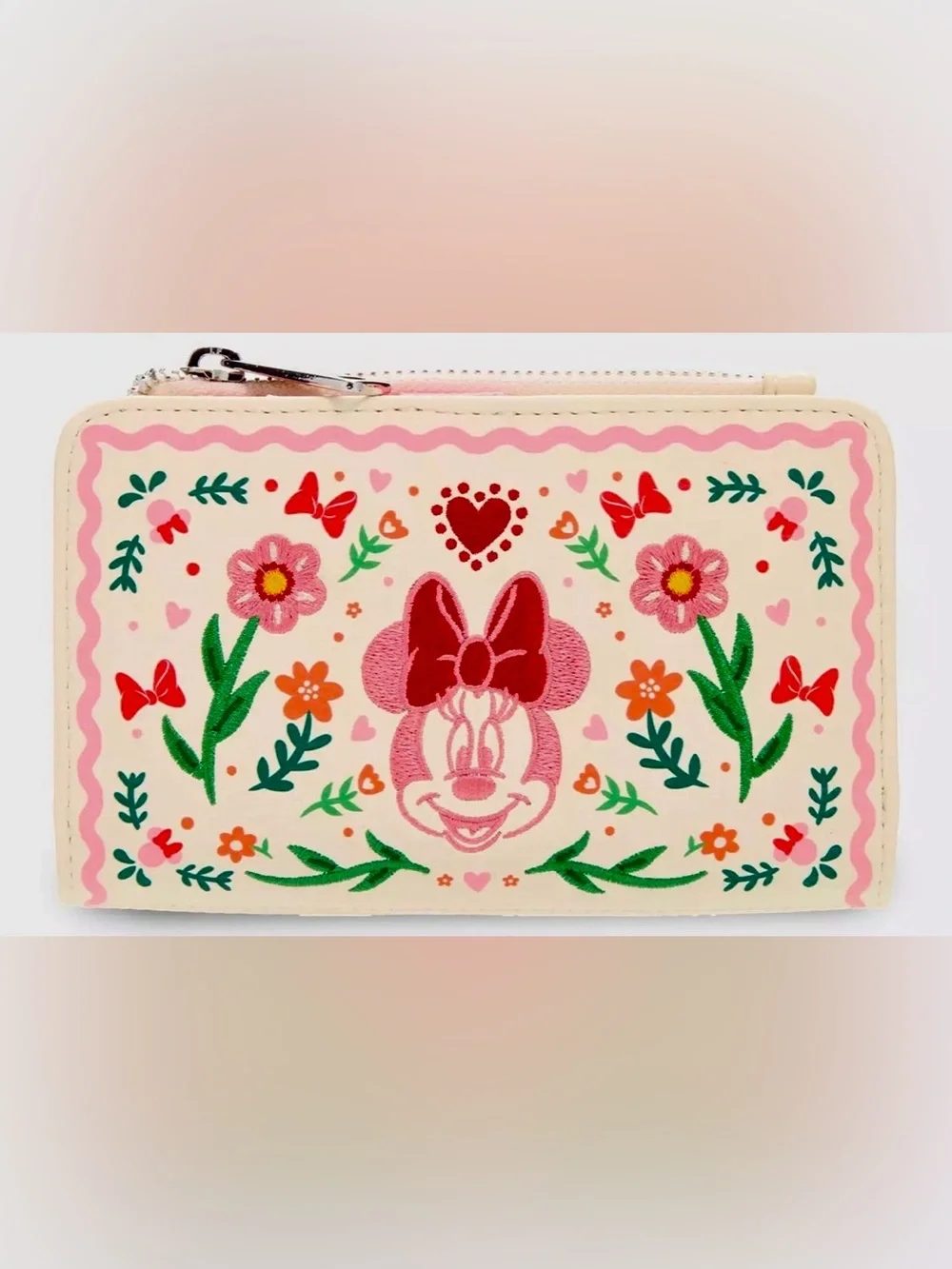 NEW w Tags Loungefly Disney Minnie Mouse Floral Embroidered Zip Around Wallet